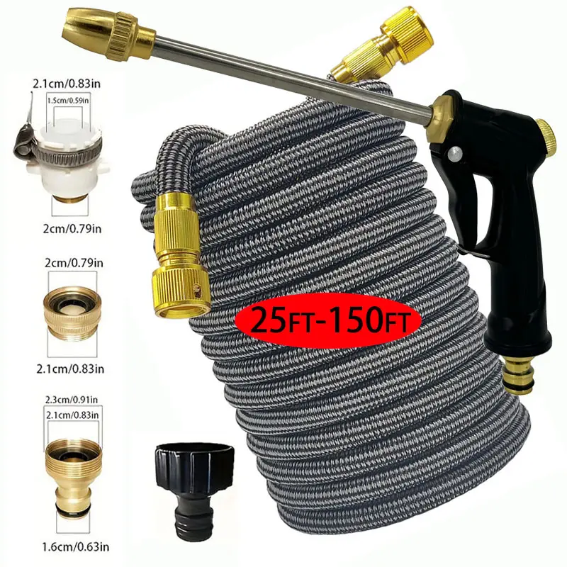 Garden Hose 25-150ft, Aluminum Connectors, High Pressure Spray Gun Nozzle, Expandable, Portable Garden Hose, Durable, Flexible Design, Outdoor Watering Needs, Rubber Hose