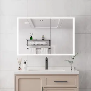 Bathroom Medicine Cabinet with Lights, 36×24 Inch LED Medicine Cabinet with Mirror, Double Door Lighted Medicine Cabinet with Defogger, Dimmer, Clock & Temp Display, 2 Outlets & USB Ports