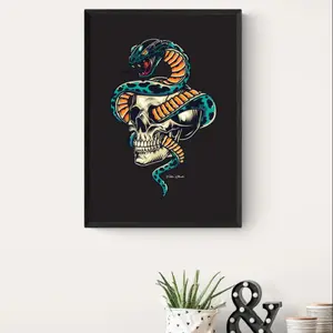Snake Skull Tattoo Style Wall Art Print | Tattoo Flash Wall Decor | Traditional Old School Art | Tattoo Poster | Digital Download