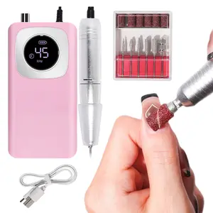 Electric Nail Drill 45000RPM Rechargeable with LCD Display & Bits Kit for Acrylic Gel Polishing Removing
