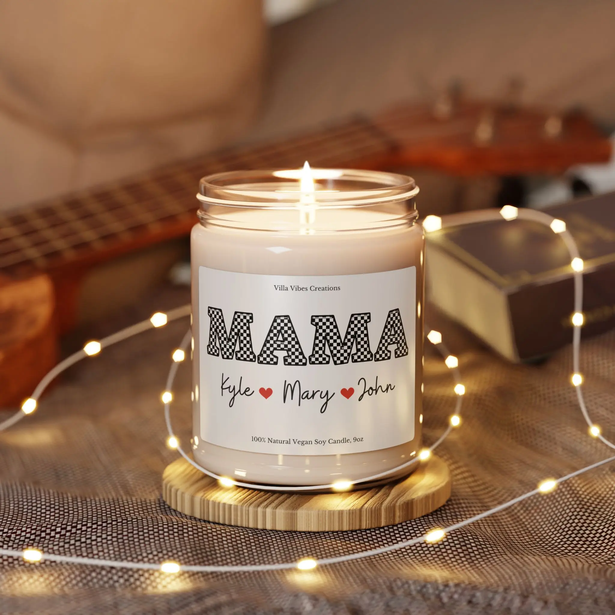 Personalized Checkered Mama Candle Gift for Mom Birthday Gift for Mother's Day Vintage Checkered Mama Home Decoration Present Custom Candle