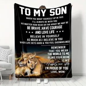 Lion & Letter Pattern Flannel Blanket, 1/2 Counts Soft Warming Throw Blanket, Air-conditioning Quilt for Home Couch Bed Sofa Office School, Gift for Son