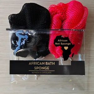 African Net Sponge, 2 PCS Exfoliating Body Scrubber for Bath and Shower, Multiple Textures with Gentle Deep Exfoliating and Rich Lather for All Skins, Exfoliating Net Sponges