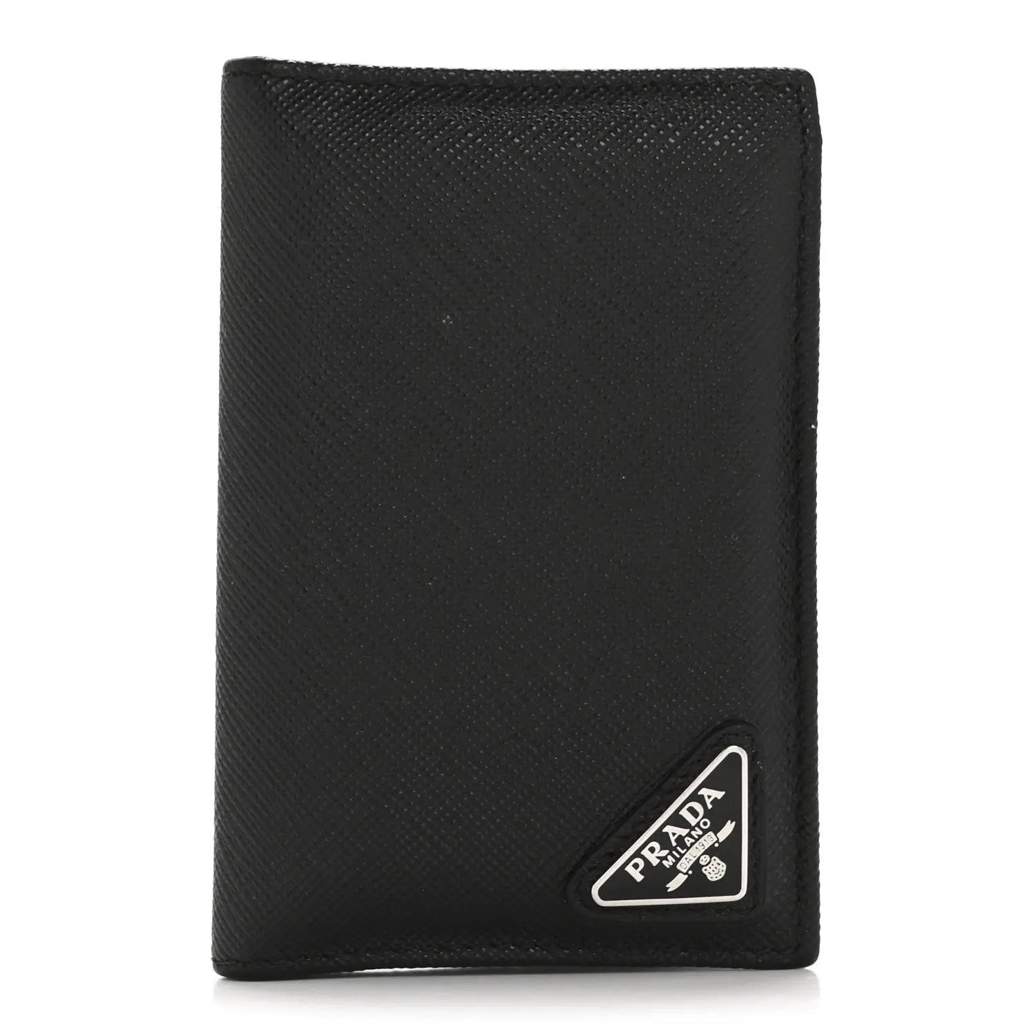Pre-owned PRADA Leather Small Leather Goods Saffiano Triangle Card Holder Black