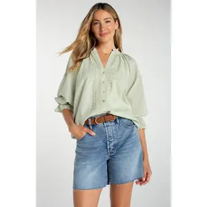 3/4 Sleeve Button Front Woven Top (Liverpool)