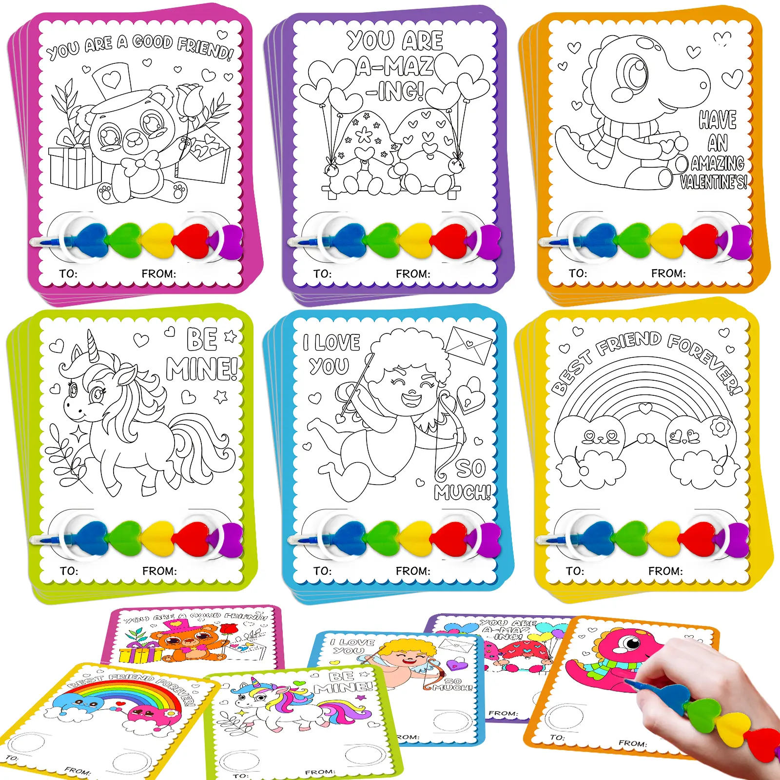 24-Pack Unisex Kids Educational Flashcards & Coloring Books - Crayon Craft Supplies, Coloring Exchange Cards, for 4-8 Years Boys, Valentine's Day Activities, Bulk Birthday Party Favors