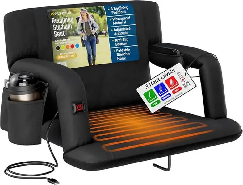 Sideline Throne™ Heated Reclining Sports Stadium Seat - 6-Position Reclining Design, Heated Back Support, Ideal for Baseball and Softball Tournaments, Cold Bleachers, Long Tournament Days, Outdoor School Events, Portable Seating, Unisex, Softball/Baseball