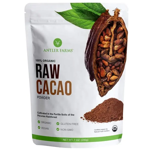 Antler Farms - 100% Pure Organic Raw Cacao Powder, 40 servings, 200g - Vegan, Gluten Free, Cultivated Naturally in Amazon Rainforest, Certified USDA Organic