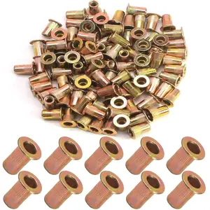 100 count #10-32 Rivet Nuts, Carbon Steel Rivnut Flat  Threaded Insert Nut Knurled  for Automotive Furniture Decoration, Zinc Plated