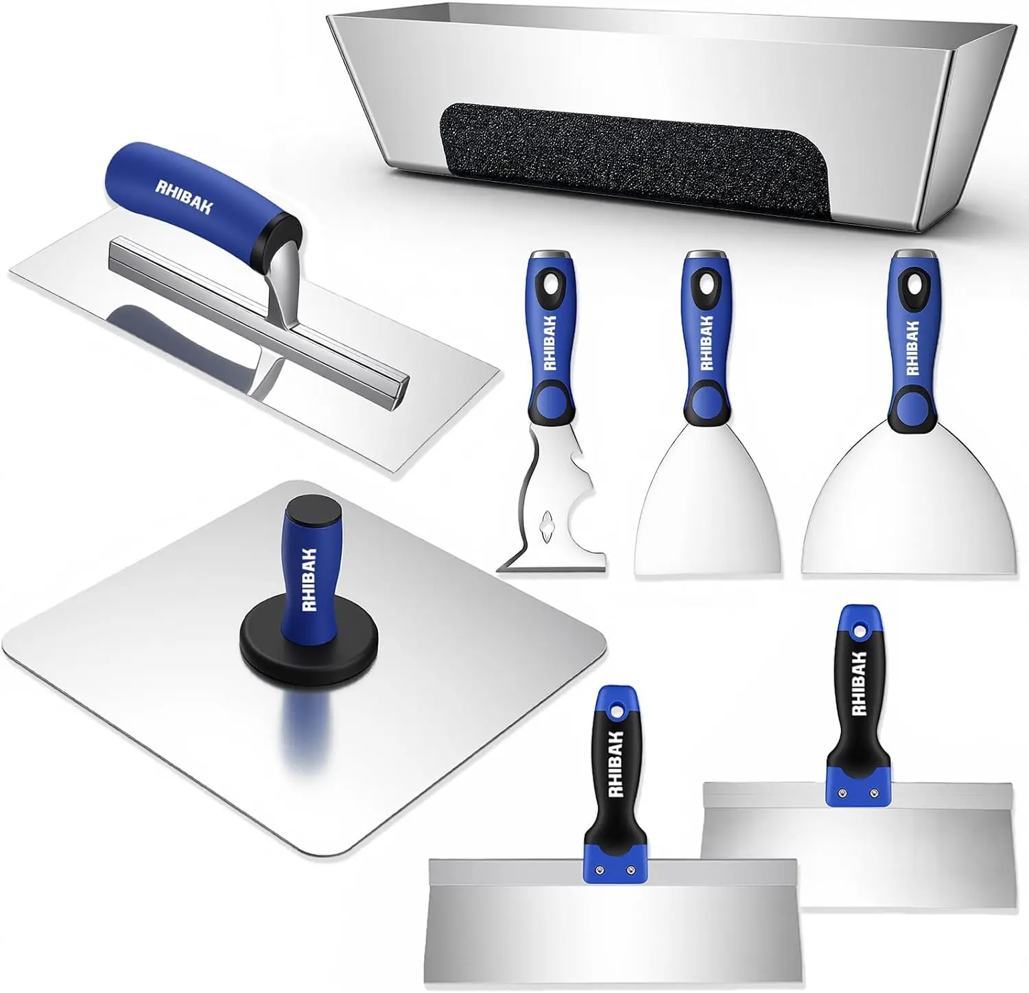 Drywall Hand Tools Kit, Drywall Knife Set with Putty Knives, Taping Knives, Aluminum Hawk, Mud Pan, Flat Finishing Trowel, Multi-Fuctional Paniter Scraper