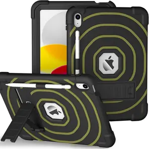 Dual-Color Heavy Duty iPad Case for iPad A16 11" & 10th Gen 10.9 Inch, Shockproof Cover with Pencil Holder & Kickstand (Black+)