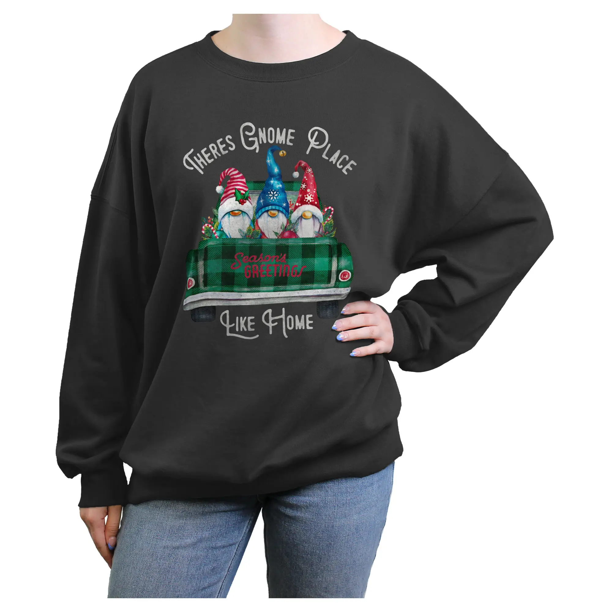 Junior's Women Lost Gods Season's Greetings Gnomes Sweatshirt