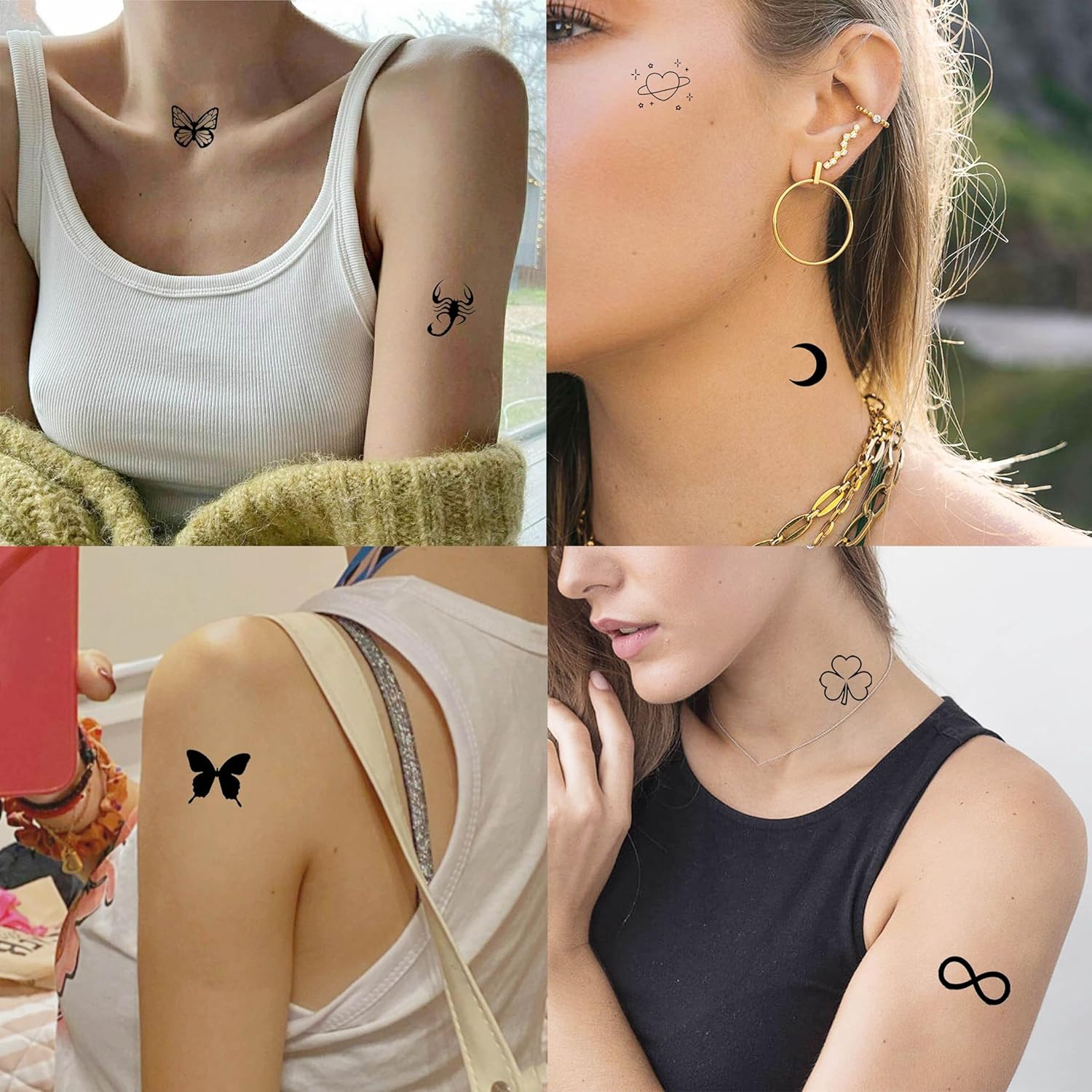 28 Sheets Tiny Small Temporary Tattoos For Women Men Finger Hands, Cartoon Bohemia Fake Tattoo Stickers For Kids Boys Girls, Bulk Cute Black Long Lasting Vintage Tatoos Neck
