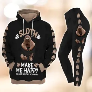 Sloth Pocket Make Me Happy 3D Hoodie Legging Set Combo
