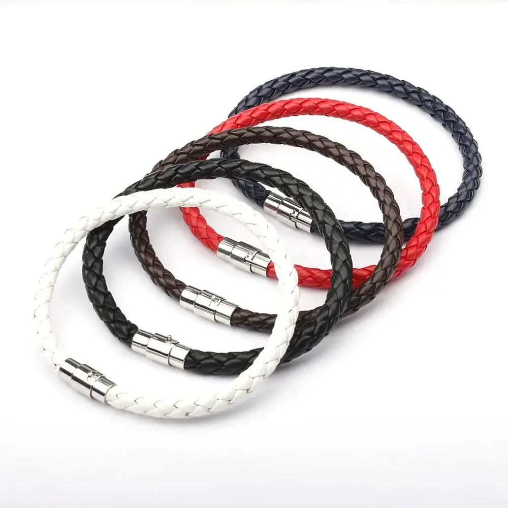 Rope Leather Bracelet Men Women Stainless Steel Magnetic Clasp Summer Style Male Bracelets Bangles Jewelry SL019