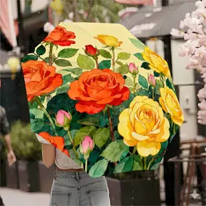 Rose Watercolor Umbrella, Automatic Open Close Portable Travel Umbrella, Durable 8 Ribs, Sun Protection, Women Outdoor Activities
