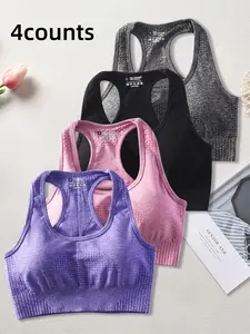Women's Solid Sports Vest, Tight Fit Breathable Comfortable Detachable Pad Wireless Sports Bras, Ladies Workout Gym Yoga Top for Summer