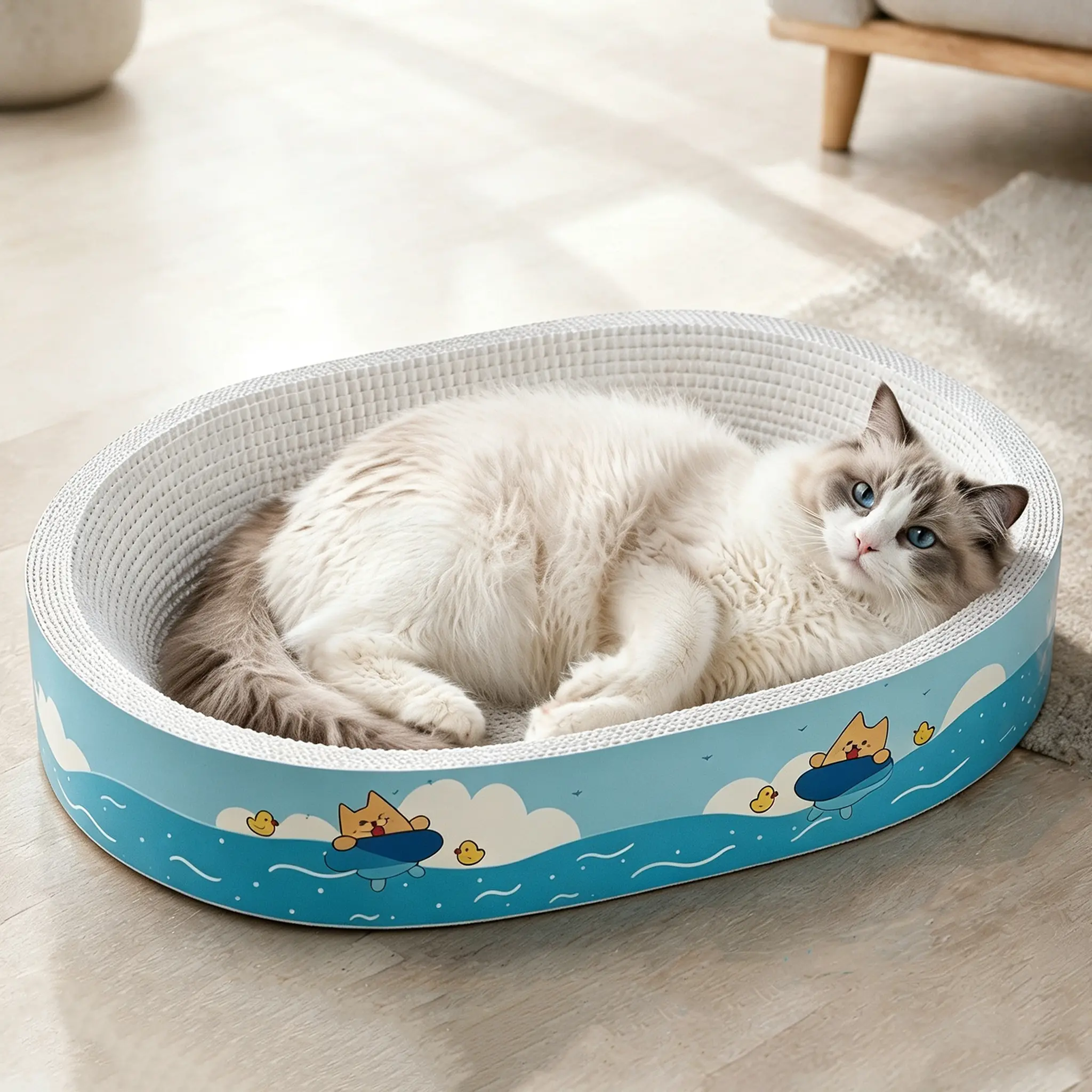 2-in-1 Cartoon cat scratcher bed,Play & Rest Design, No Paper Scraps, Wear-Resistant, Anti-Overturning, High-Hardness Plant Fiber Corrugated Paper, Plastic-Free, Safe Eco-Friendly For cats of all sizes Pet Supplies Cat House Cat Scratching Pad