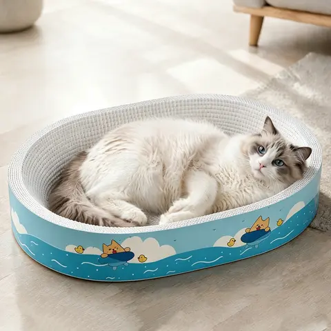 2-in-1 Cartoon cat scratcher bed,Play & Rest Design, No Paper Scraps, Wear-Resistant, Anti-Overturning, High-Hardness Plant Fiber Corrugated Paper, Plastic-Free, Safe Eco-Friendly For cats of all sizes Pet Supplies Cat House Cat Scratching Pad