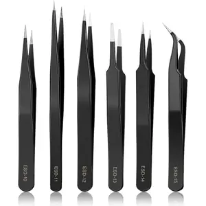 6 count Precision Tweezers Set, Premium Anti-Static Stainless Steel ESD Tweezers Set Kit for Electronics, Sodlering,, Craft, Laboratory Work, DIY