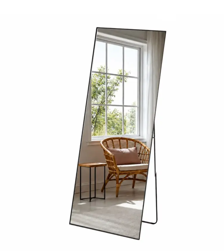Full Length Mirror Black/24x65" with Aluminum Frame, Modern Home Decor, Versatile Hanging or Freestanding