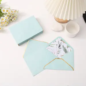 50 Gold Foil Printed Envelopes, Inner & Outer Border Design, Creative Star Point Pearl Invitation Cards, Christmas Gift Party Decorations