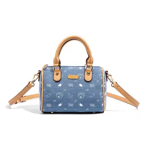 NOISY TEDDY 2026 New Nylon Denim Full-Print Women's Crossbody Bag, Versatile Small Mini Bucket Tote, Fashion Shoulder Handbag tiktokshopspringglowup