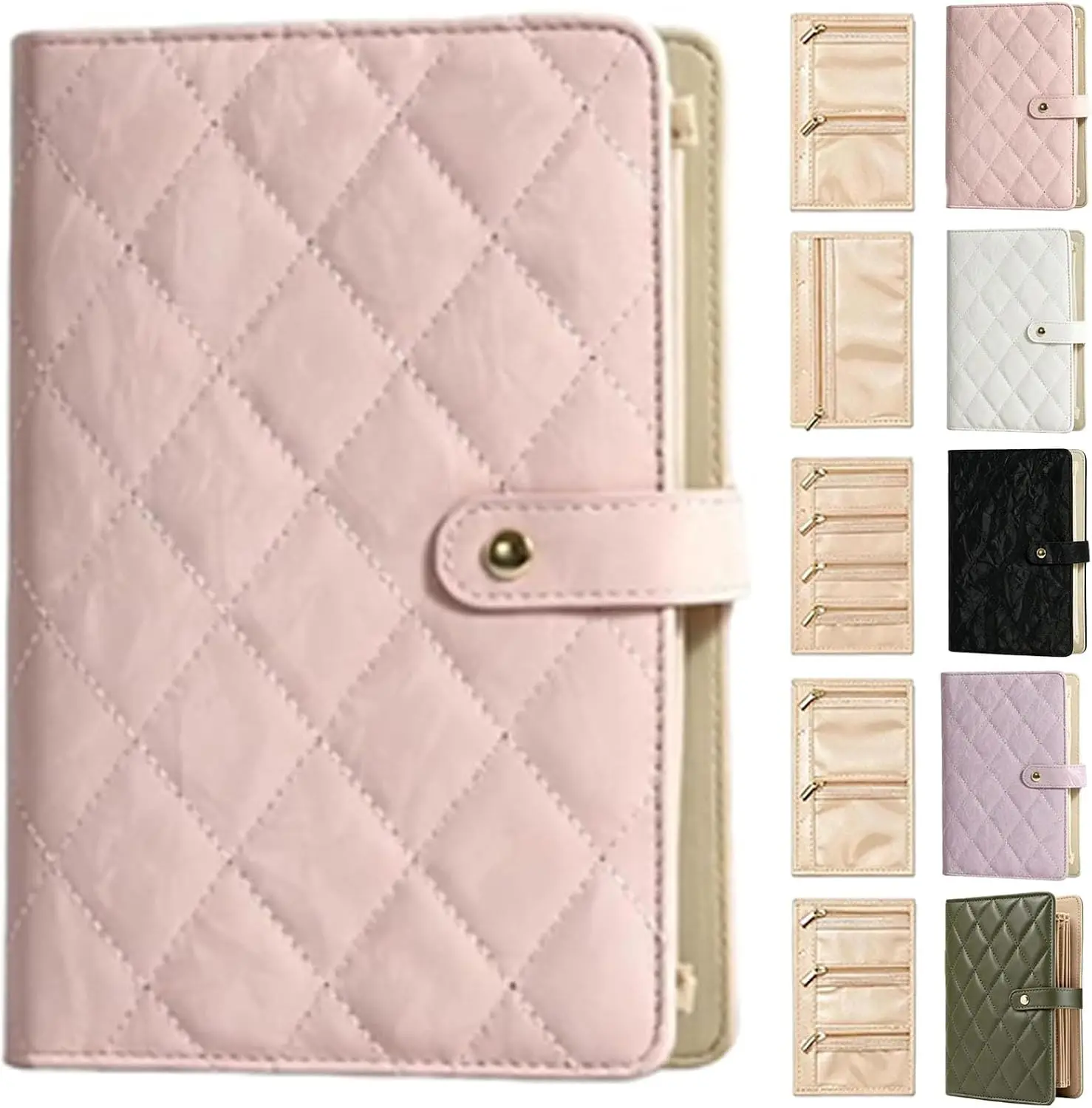 Sea Shell Pink Quilted Jewelry Storage Book, Portable Travel Jewelry Organizer Folder with Removable Pages & Velvet Lining, Waterproof PU Leather Jewelry Book Case for Rings, Necklaces, Earrings, 5 Detachable Inserts, Anti-Tangle Design
