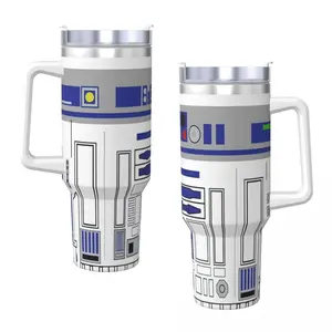 R2D2 Droid Themed 40oz Insulated Tumbler Stainless Steel Travel Mug With Handle Lid & Straw for Sci-Fi Fans BPA-Free Lead-Free Food-Grade Stainless Steel Double-Wall Insulation Dishwasher Safe - Flasks, Drinkware