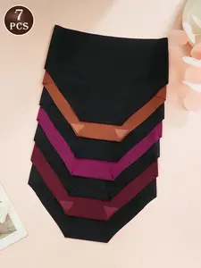 7-Pack Multicolor Seamless Casual Breathable Triangle Underwear Panties, Comfortable and Stylish Bottoms for Everyday Wear, Perfect Fit for All Seasons