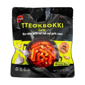O'Food Korean Tteokbokki Stir-Fry Rice Cakes - Garlic Spicy Sauce Flavor, 2 Servings (260g) with Sauce Packet - Authentic Korean Snack & Meal