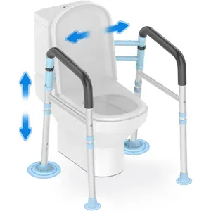 Toilet Safety Rails 300 lb - Adjustable Toilet Safety Frame & Rails, Toilet Safety Rail for  Adults, Toilet Handles for Seniors, Toilet Bars for  & Handicap (Blue)