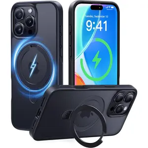 Suitable for iPhone 17 Pro Max Design, with Magnetic Invisible Stand [Military Shockproof] [Compatible with MagSafe] 16 15 14 13 Pro Max Shockproof Ultra-thin Translucent Matte Promax Phone Case 6.9inch Black