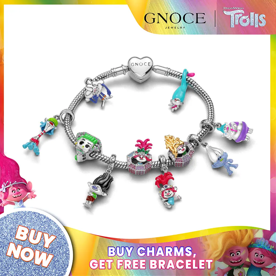 Gnoce Enamel Trolls Prince Copper S925 Pendant Dangle Charm - Officially Licensed DreamWorks Animation Sparkling CZ Accessory for Fans of DreamWorks Animation, Unisex Everyday Costume Jewelry Fits Major Brand Snake Bracelets or Necklaces