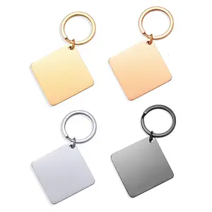 3Pcs Mirror Polish Cars Keychains Stainless Steel Blank Square Pendant ID Tag Keychain For DIY Custom Engrave Tags Key Rings