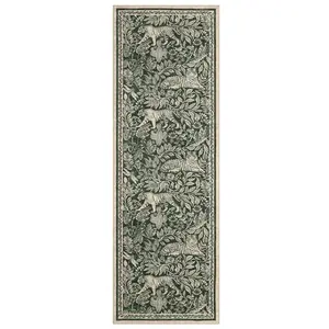 【Christmas Gift】2 x 6 ft Polyester Green Rectangular Hallway Entryway Bathroom Kitchen Forest Tiger Print Modern Machine Washable Runner Rug