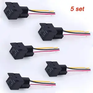 5 Packs 12V 30/40Amp 4-Pin SPST Automotive Relay with Wires & Harness Socket Set