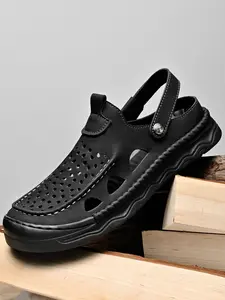 Slip On Chunky Sandals for Men Solid Color Cutout Closed Toe Soft Sole Comfortable 2 in 1 Convertible Slides Everyday Casual Shoes Versatile Footwear for Walking Travel