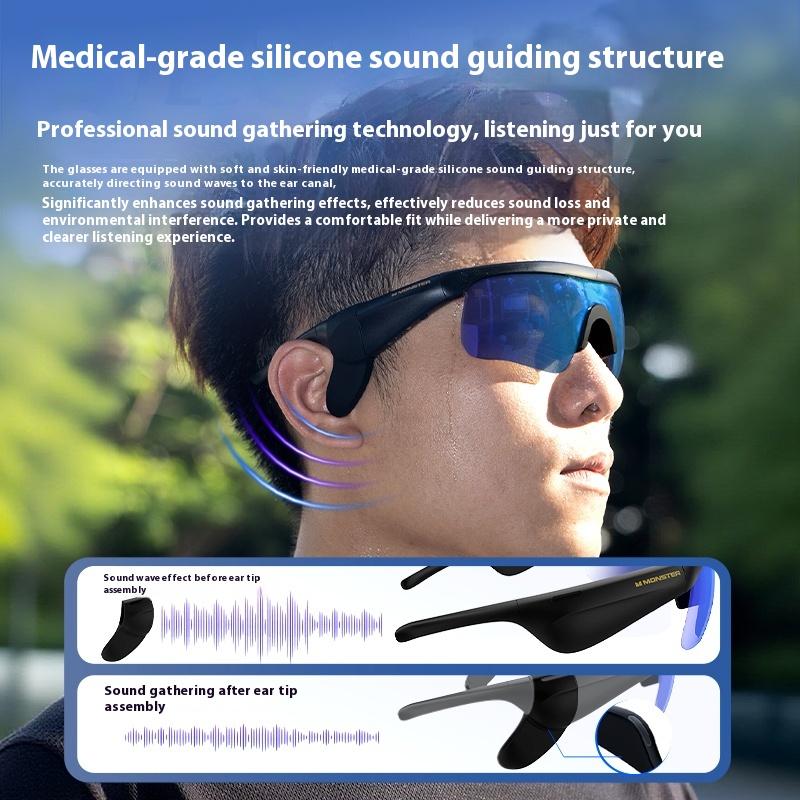 Monster Air 3 AI Smart Sports Glasses with Hi-Fi Sound Bluetooth 5.3 Sunglasses for Music Calls Noise Reduction UV Protection Lightweight Tech Gadget Gifts for Men Women