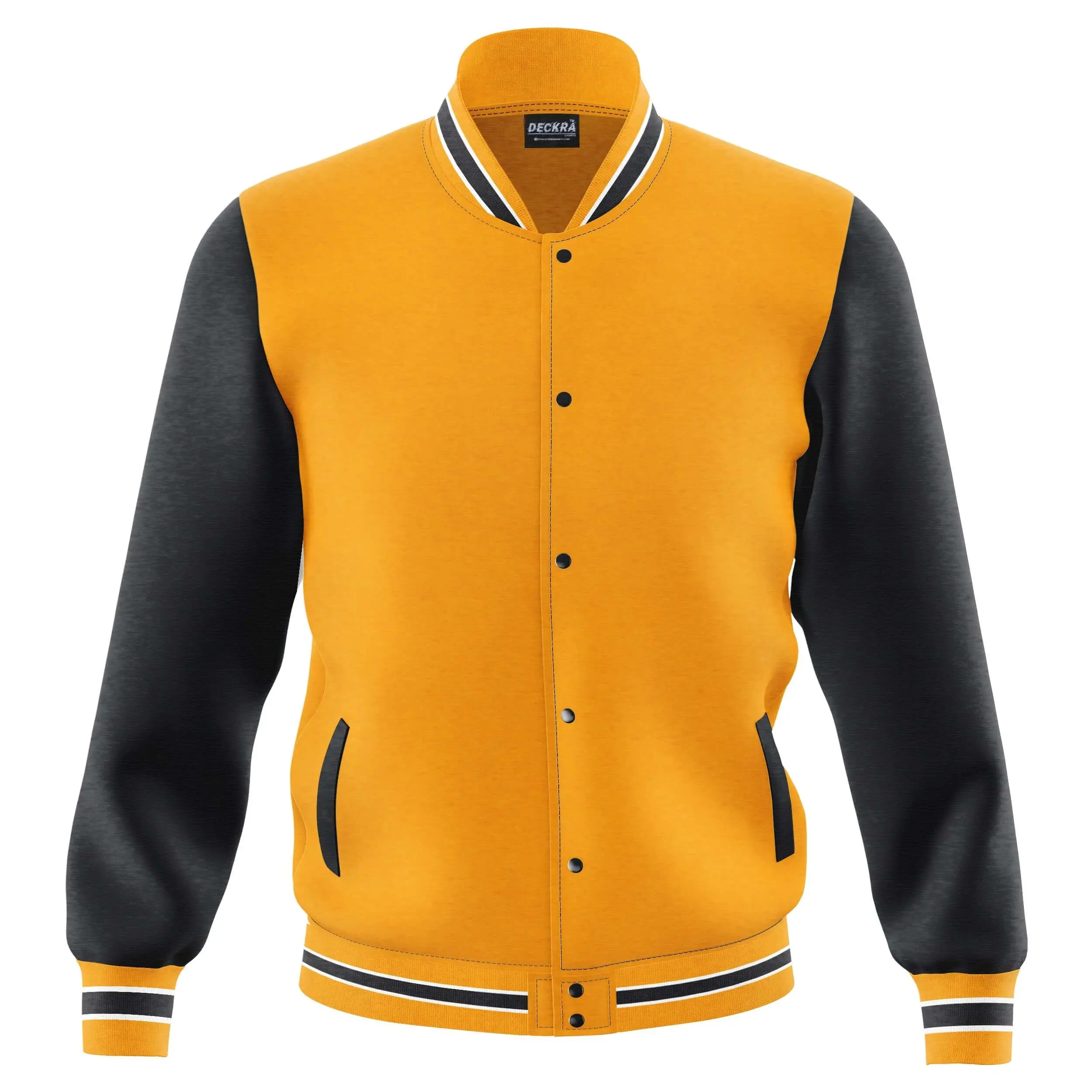 Deckra Men's Varsity Fleece Bomber Jacket, Casual Letterman Style Warm Top with Long Sleeves for Outdoor Winter Wear, Tops, Menswear, Coats, Casual Comfy Warm, Pocket, Polyester, Full Buttons, Multiple Pockets, Cotton, Fabric, Stylish, Relaxed Cut, Varsit