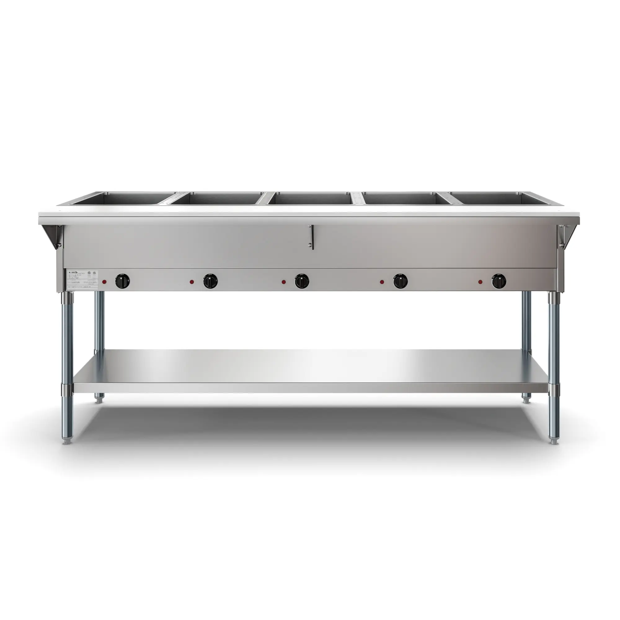 Five Pan Open Well Electric Steam Table with Undershelf, 240V, KM-OWS-5.