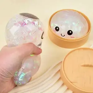1 Clear Color Glitter Squishy Big Dumpling Fidget Toy for Stress Relief Fun & Engaging Easy to Hold Versatile On-the-Go Use Ideal for All  (8.5cm x5.5cm)