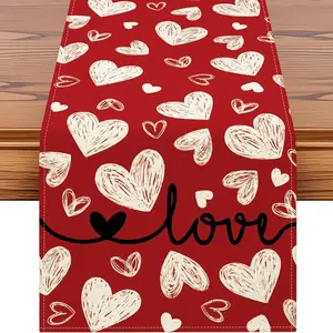 1 PC, Red Love Hearts Valentine's Day Table Runner, Anniversary Wedding Holiday Kitchen Dining Table Decoration Valentine's Day Home Decor