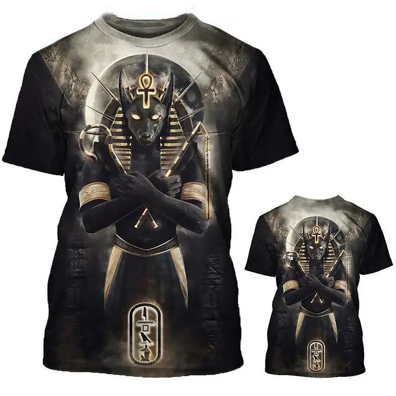 Men's Egyptian Pharaoh Graphic T-Shirt - Menswear Clothes, Retro Casual Short-Sleeve Crewneck, Quick-Dry Polyester Blend Festival Top, Fabric, Round Neck, Shortsleeve, Print, Pharaoh Print, Unisex Cut, Elastane, Tshirt, Egyptian Theme, Sports