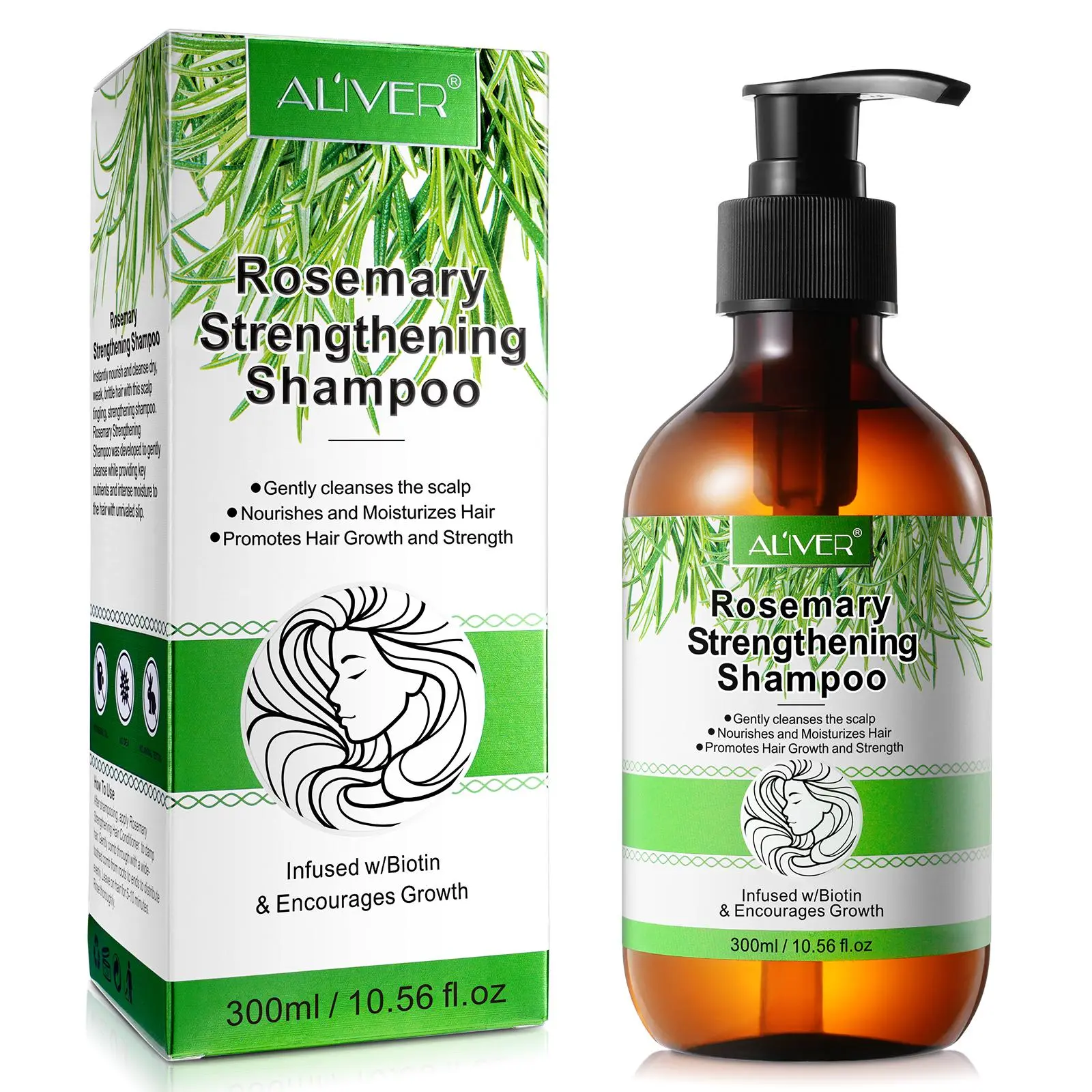 ALIVER Rosemary Mint Strength and Growth Shampoo, a Cleansing Biotin Formula for Scalp Care and Fuller-Looking Hair, 12 fl oz, Haircare, Cleanser, Hair Growth Shampoo, Biotin Shampoo