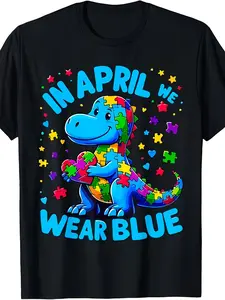 Autism Awareness In April We Wear Blue Design Unisex T-Shirt 100% Cotton Soft and Comfortable, Short Sleeves, Crew Neck, Vintage Style