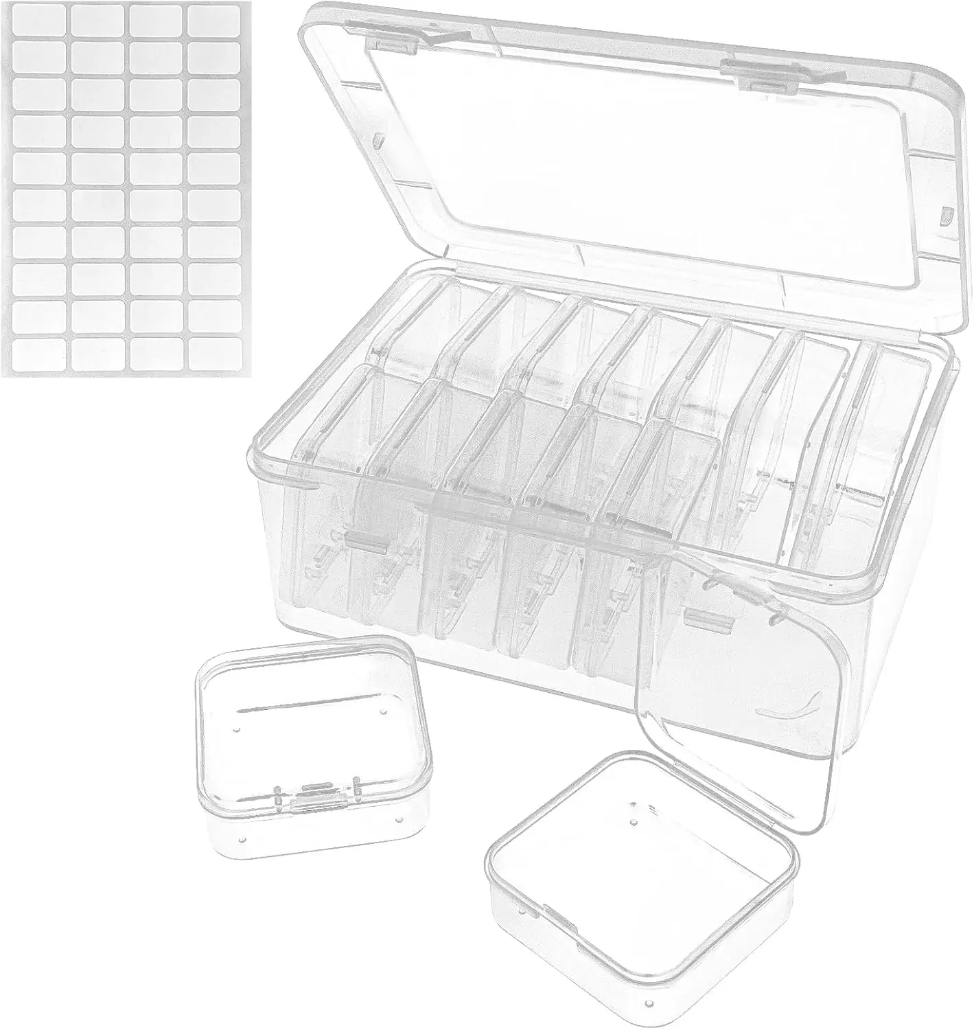 Guyuyii Bead Storage Containers - 15 Pcs Clear Bead Organizers and Storage with Hinged Lids for Jewelry Making, Diamond Painting, Small Parts, and DIY Supplies