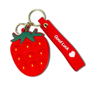 Strawberry Pop it Fidget Bag with Keychain Clasp Silicone Fun Stim Toy Cute Accessories Purse