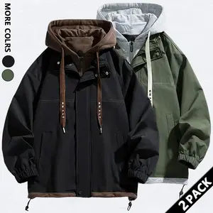 Men's Zip Up Hoodie Coat, Casual Loose Long Sleeve Hooded Sweatshirt Jacket for Daily Wear, Fake Two-Piece Jacket, Men's Clothing for All Seasons, Zip Hooded Longsleeves Menswear Halloween Gifts SpringStatements