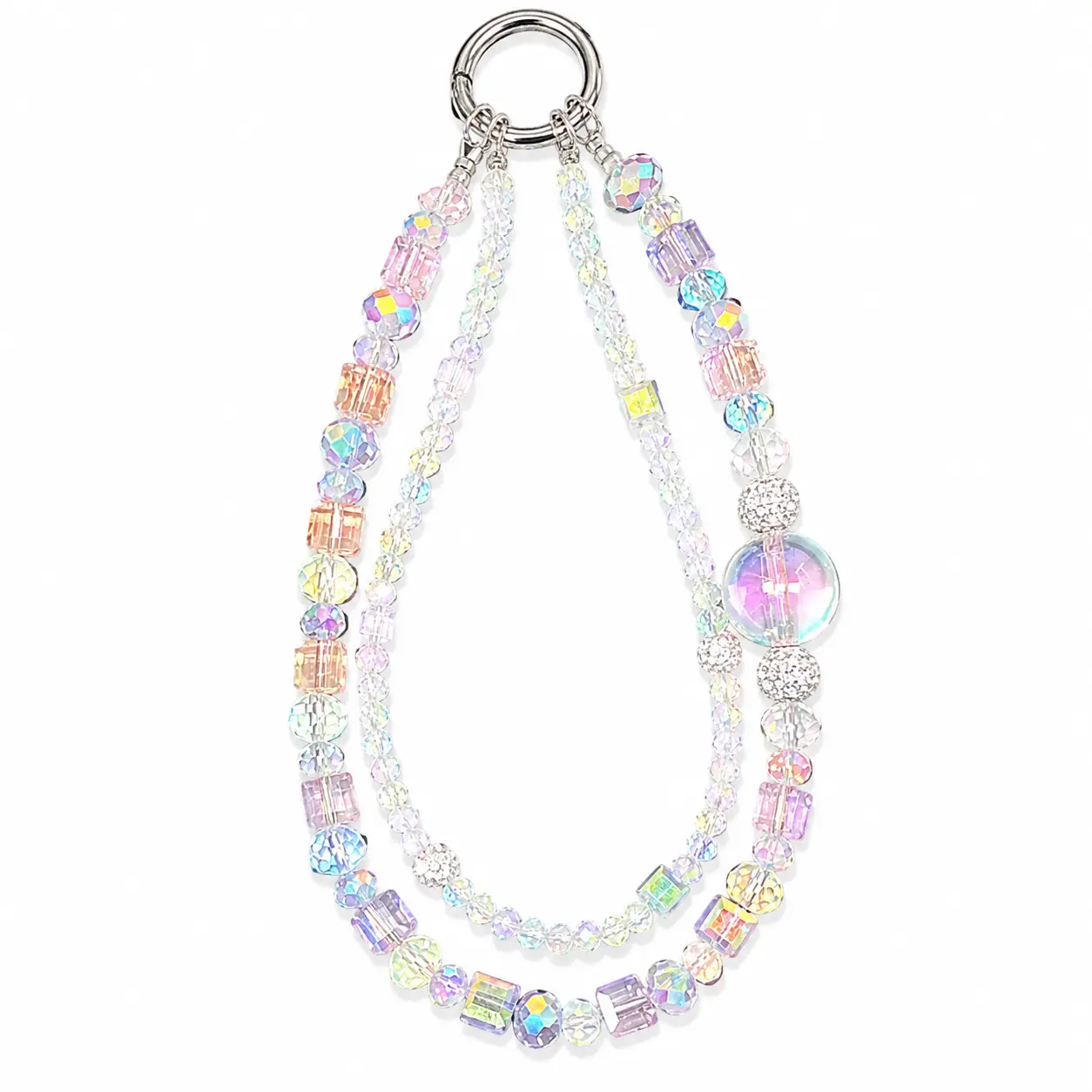 Women's Iridescent Multi-Color Crystal Beaded Charm Keychain Accessories - Multi-Strand Shiny Detachable Pendant Chain, Cute Daily Use Costume Jewelry for Smartphones/Cellphones SJ-629
